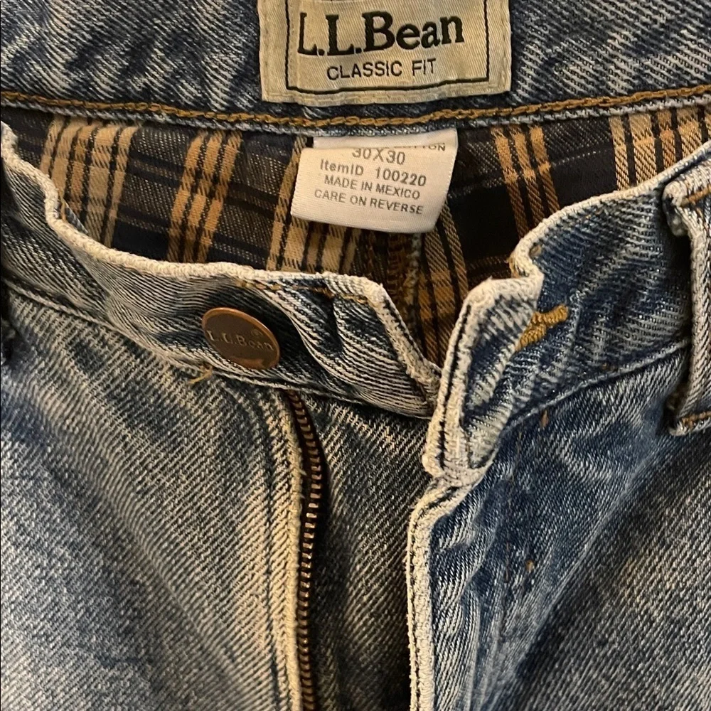 L.L. Bean Men's Relaxed Fit Distressed Flannel Underneath Denim Jeans